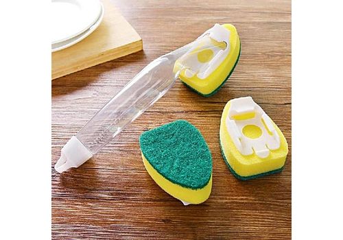 Brosse de Cuisine avec eponge avec poignee de distributeur de savon liquide avec 3 brosse rechargeable au meilleur prix au Maroc