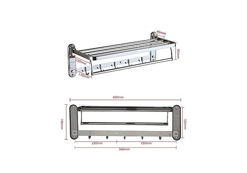 Support mural en aluminium pour serviettes et Vetements pour Salle de Bain avec 5 crochets multifonctionnel au meilleur prix au Maroc