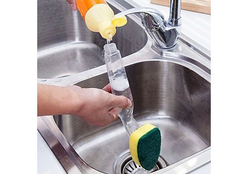 Brosse de Cuisine avec eponge avec poignee de distributeur de savon liquide avec 3 brosse rechargeable au meilleur prix au Maroc