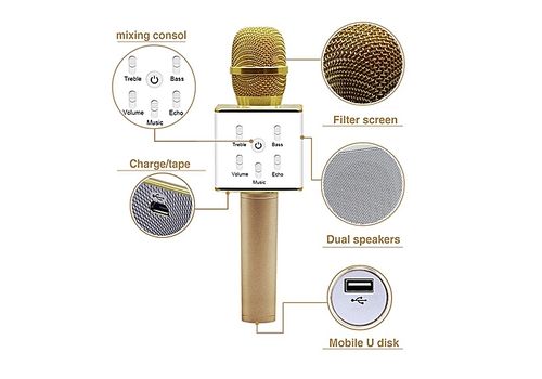 Microphone sans fil karaoke Bluetooth avec haut-parleur-Dore au meilleur prix au Maroc
