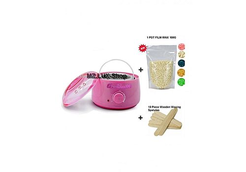 PRO-WAX 100 Pack Beaute Pro -Machine Professionnel Chauffe-Cire Rose +100 g cire de film + 10 spatules en bois au meilleur prix au Maroc