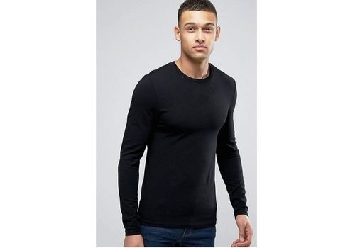 T-SHIRT COL ROND MANCHES LONGUES NOIR au meilleur prix au Maroc