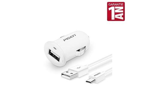 Chargeur Auto 1A Blanc PLUS Câble V8 au meilleur prix au Maroc