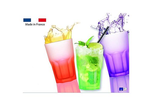 Lot 3 Verre à eau mauve vert orange effet givré 40 cl Techno Colors made in france au meilleur prix au Maroc