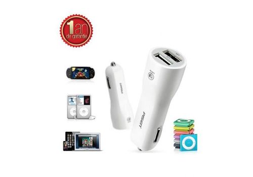 Chargeur Auto Double USB Blanc au meilleur prix au Maroc