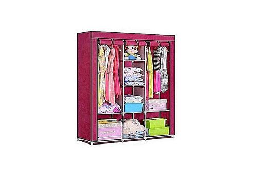 Armoire penderie bordeaux en tissu - Garde robe 3 portes et fermeture Zip au meilleur prix au Maroc