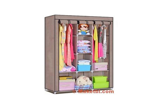 Armoire penderie maron en tissu - Garde robe 3 portes et fermeture Zip au meilleur prix au Maroc