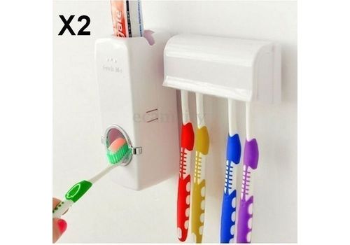 PACK 2 Distributeur Automatique Dentifrice avec Porte Brosse à Dent Collé au meilleur prix au Maroc