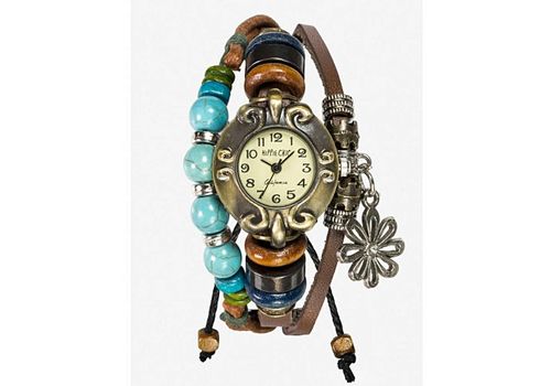 Montre Bracelet Bazaar Hippie Chic - Marron et Turquoise au meilleur prix au Maroc