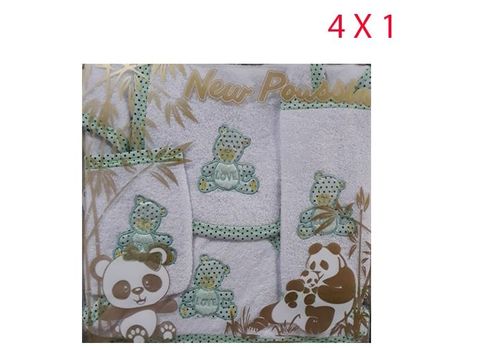 New Poussin : Peignoir + Serviette + Bonnet + Bavoir Pour Bébé 4 X 1- Vert au meilleur prix au Maroc