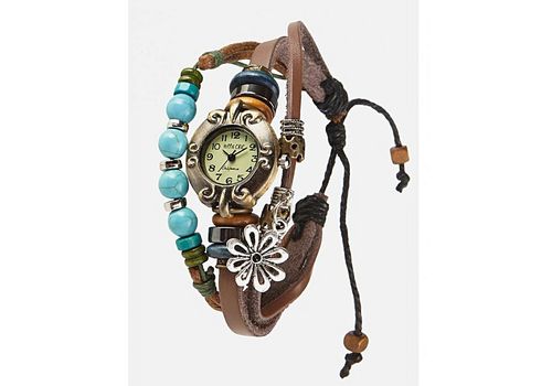 Montre Bracelet Bazaar Hippie Chic - Marron et Turquoise au meilleur prix au Maroc