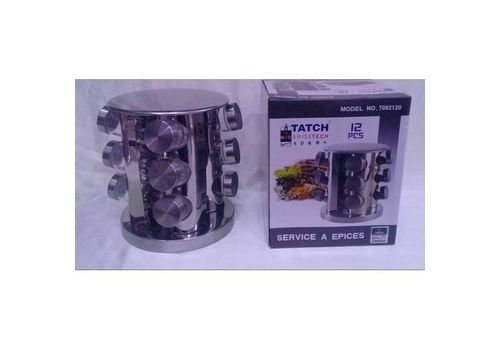 Set 12 Pots à épices avec support en Acier Chrome au meilleur prix au Maroc