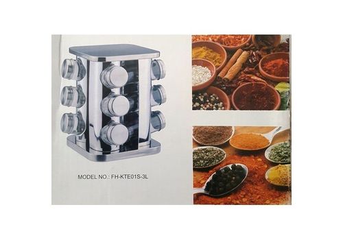 Set 12 Pots À Épices Verre avec Support Inox au meilleur prix au Maroc
