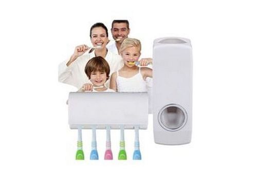 Distributeur Automatique Dentifrice BLANC + Porte Brosse à dent Collé au Mur au meilleur prix au Maroc