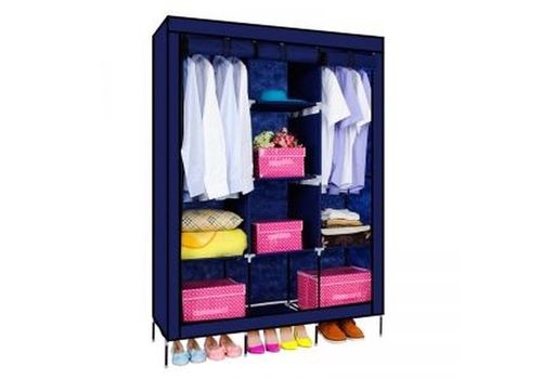 Armoire penderie bleue en tissu - Garde robe 3 portes et fermeture Zip au meilleur prix au Maroc