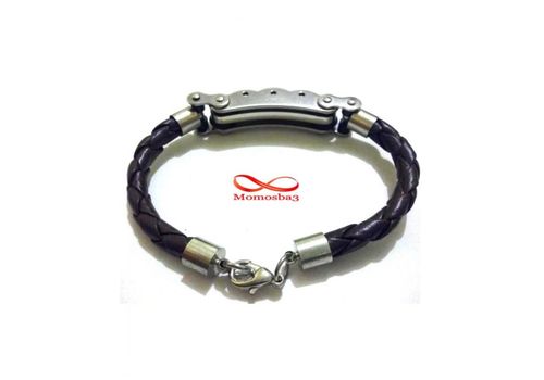 Bracelet cuir MARRON et acier inoxydable au meilleur prix au Maroc