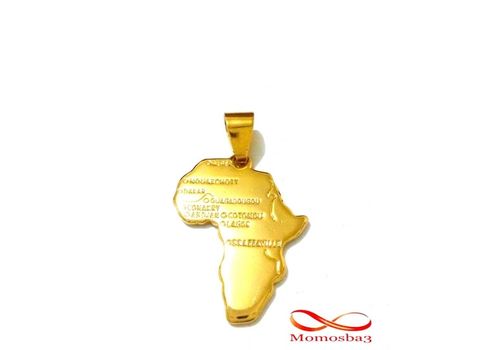 Chaine Maille Boule + Pendentif Afrique Plaqué Or DORE - Acier Inoxydable au meilleur prix au Maroc