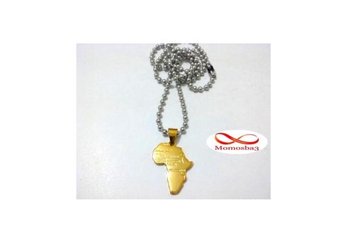 Chaine Maille Boule + Pendentif Afrique Plaqué Or DORE - Acier Inoxydable au meilleur prix au Maroc