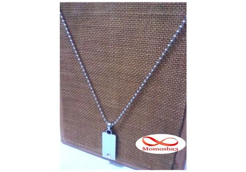 Chaine maille boule + Plaque avec pierre - Acier inoxydable au meilleur prix au Maroc