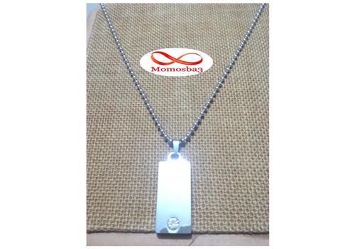 Chaine maille boule + Plaque avec pierre - Acier inoxydable au meilleur prix au Maroc