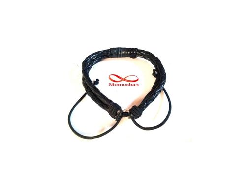 Bracelet Cuir Noir Faite Main Réglable - Unisex au meilleur prix au Maroc