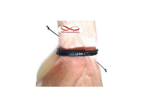 Bracelet Cuir Noir Faite Main Réglable - Unisex au meilleur prix au Maroc