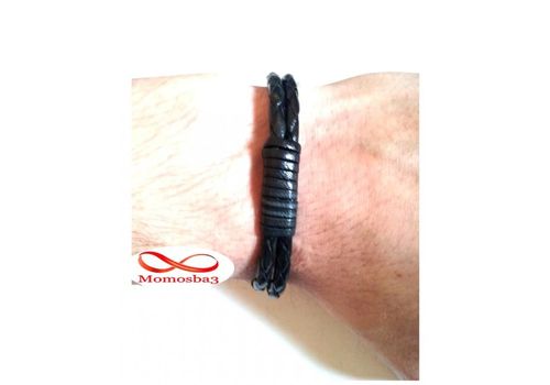 Bracelet Cuir Noir Faite Main Réglable - Unisex au meilleur prix au Maroc