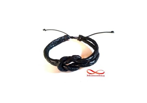 Bracelet Cuir Noir Faite Main Réglable Unisex au meilleur prix au Maroc