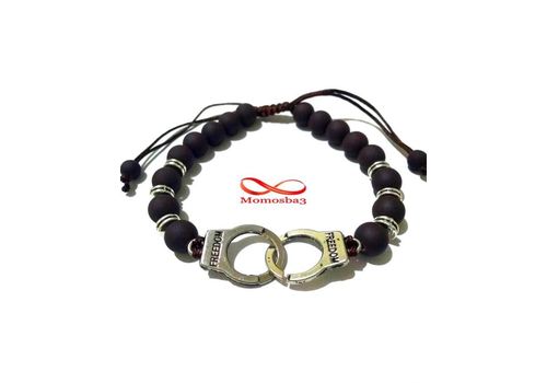 Agate Perles MARRON Mat Avec Pendentif Menotte Argent Charm Réglable au meilleur prix au Maroc