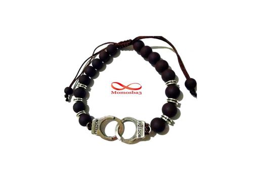 Agate Perles MARRON Mat Avec Pendentif Menotte Argent Charm Réglable au meilleur prix au Maroc