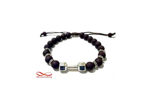 Agate Perles MARRON Mat Barbell Argent Charm Stretch Bodybuilding Fitness Réglable au meilleur prix au Maroc