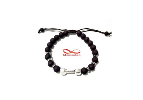 Agate Perles MARRON Mat Barbell Argent Charm Stretch Bodybuilding Fitness Réglable au meilleur prix au Maroc