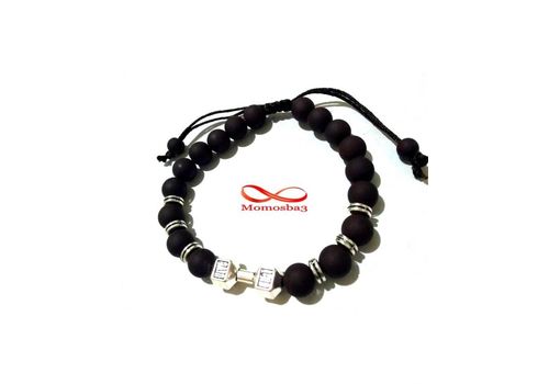 Agate Perles MARRON Mat Barbell Argent Charm Stretch Bodybuilding Fitness Réglable au meilleur prix au Maroc