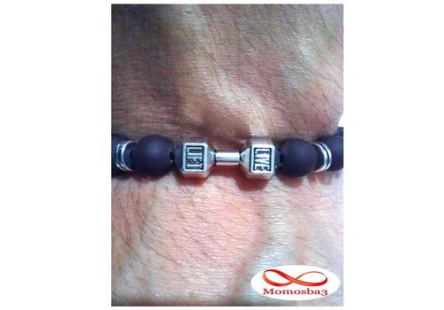 Agate Perles MARRON Mat Barbell Argent Charm Stretch Bodybuilding Fitness Réglable au meilleur prix au Maroc