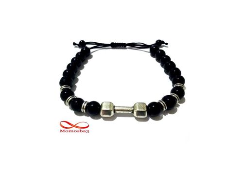Agate Perles Noir Barbell Argent Charm Stretch Bodybuilding Fitness Réglable au meilleur prix au Maroc