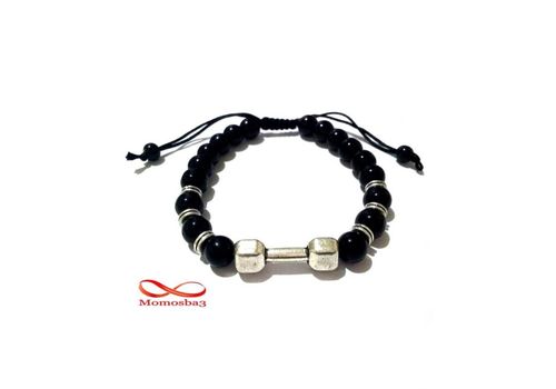 Agate Perles Noir Barbell Argent Charm Stretch Bodybuilding Fitness Réglable au meilleur prix au Maroc