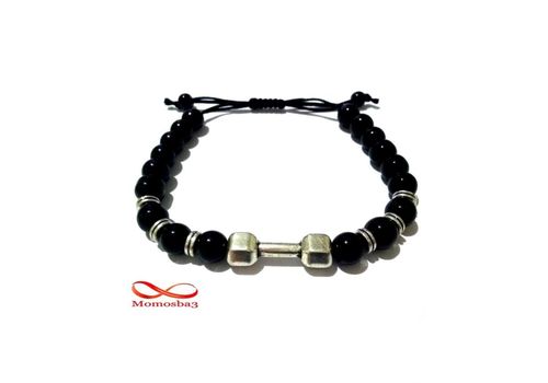 Agate Perles Noir Barbell Argent Charm Stretch Bodybuilding Fitness Réglable au meilleur prix au Maroc