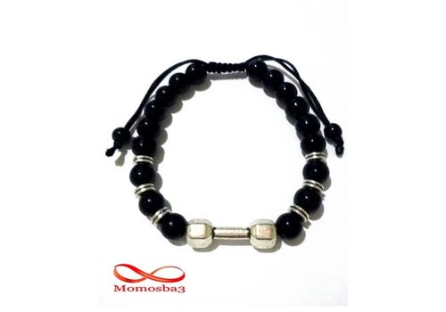 Agate Perles Noir Barbell Argent Charm Stretch Bodybuilding Fitness Réglable au meilleur prix au Maroc