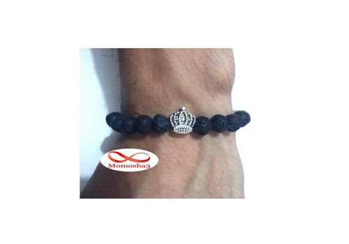 Agate Natural Matte Black Volcano Lava Pierre perlé élastiques - Unisex au meilleur prix au Maroc