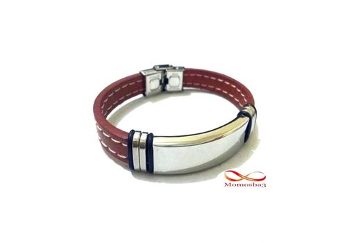 Bracelet En Acier Inoxydable + Cuir Grenat (Réglable) au meilleur prix au Maroc