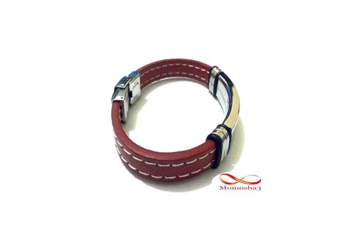 Bracelet En Acier Inoxydable + Cuir Grenat (Réglable) au meilleur prix au Maroc
