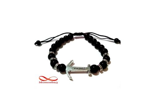 Agate Perles Noir Avec Pendenti Ancre Vikings Argent Réglable au meilleur prix au Maroc