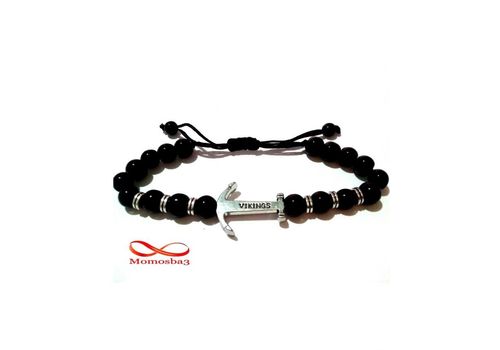 Agate Perles Noir Avec Pendenti Ancre Vikings Argent Réglable au meilleur prix au Maroc