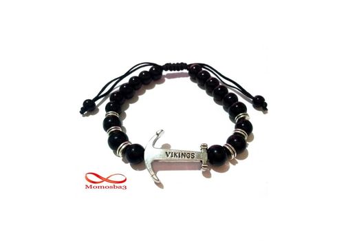 Agate Perles Noir Avec Pendenti Ancre Vikings Argent Réglable au meilleur prix au Maroc