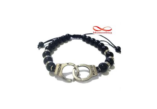 Agate Perles Noir Avec Pendentif Menotte Argent Charm Réglable au meilleur prix au Maroc