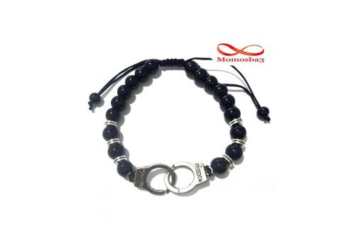 Agate Perles Noir Avec Pendentif Menotte Argent Charm Réglable au meilleur prix au Maroc