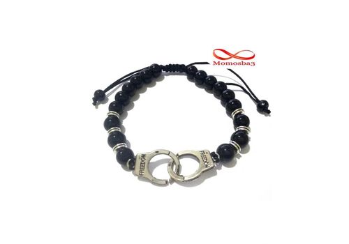 Agate Perles Noir Avec Pendentif Menotte Argent Charm Réglable au meilleur prix au Maroc