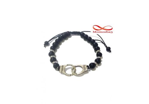 Agate Perles Noir Avec Pendentif Menotte Argent Charm Réglable au meilleur prix au Maroc