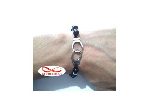 Agate Perles Noir Avec Pendentif Menotte Argent Charm Réglable au meilleur prix au Maroc