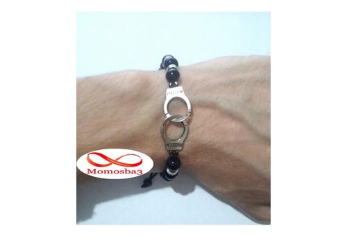 Agate Perles Noir Avec Pendentif Menotte Argent Charm Réglable au meilleur prix au Maroc